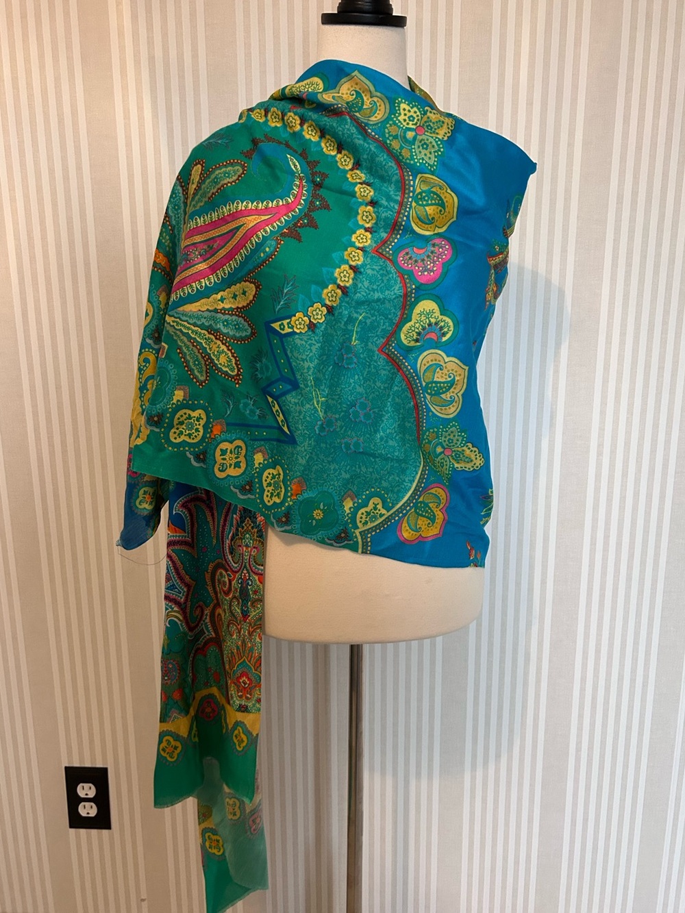 Randi & Will Pulvermacher Collection Teal Paisley 100% Silk Scarf Wrap *Rare*